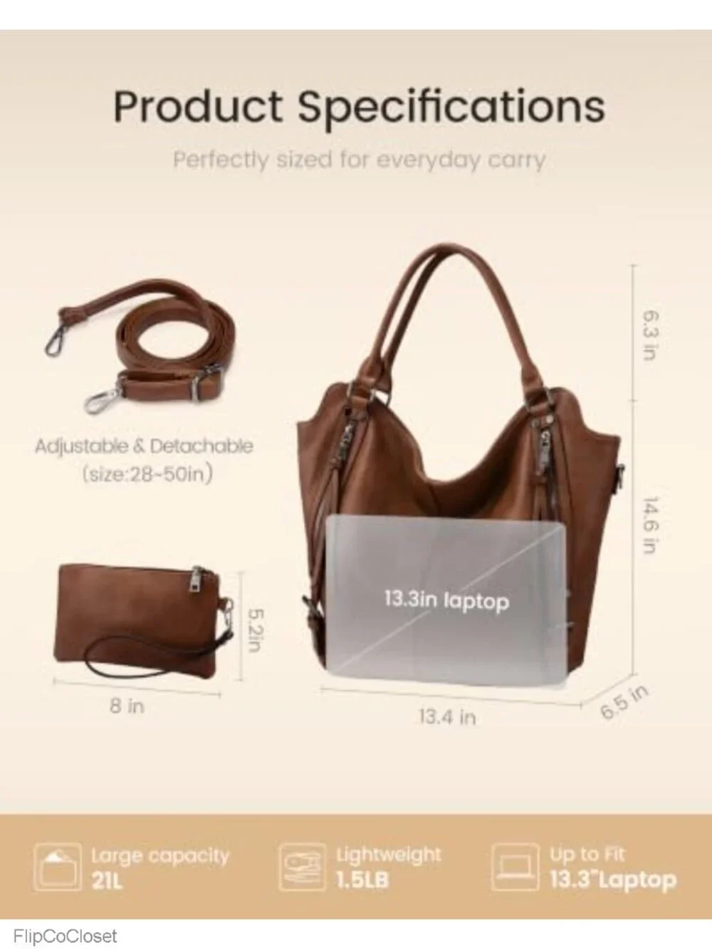 PU Leather Hobo Shoulder Bag Large Tote with Adjustable Strap